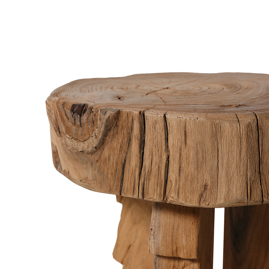 Carved Wooden Stool - Handcrafted Solid Teak Accent Seat by HKLIVING