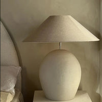 Grace large cotton shade by Olsson & Jensen on a Calais stone base in a calm bedroom