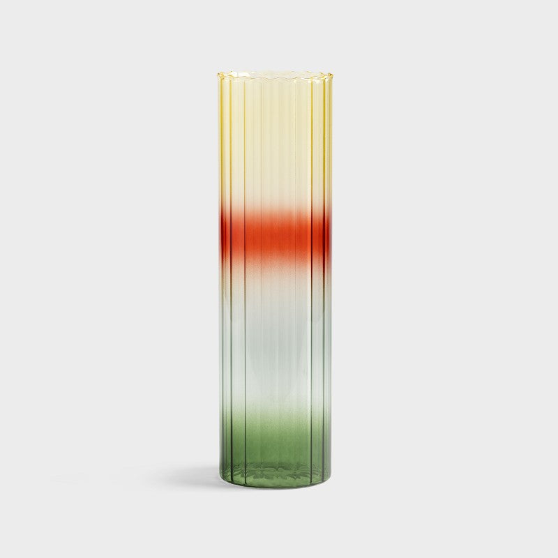 Gradient Evening large ribbed glass vase fading from yellow through red to green by &Klevering