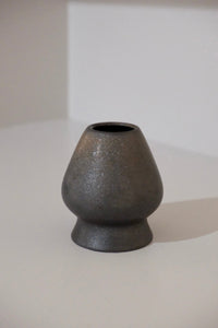 dark graphite chasen stand with pencil lead shimmer glaze angled view
