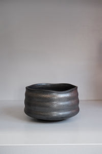 graphite stoneware matcha bowl showing pencil lead style speckled finish