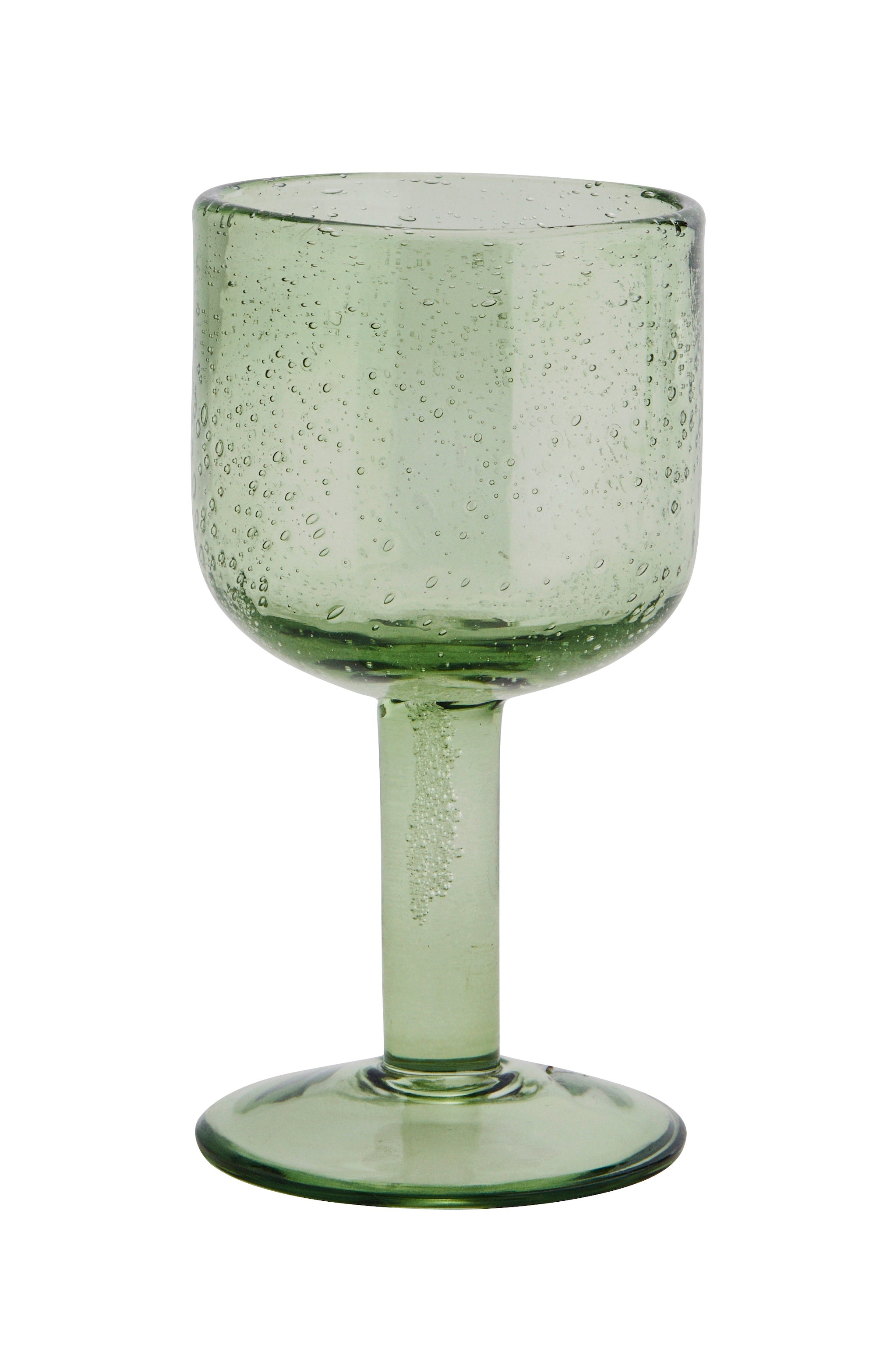 green bubbled glass wine goblet with retro shape
