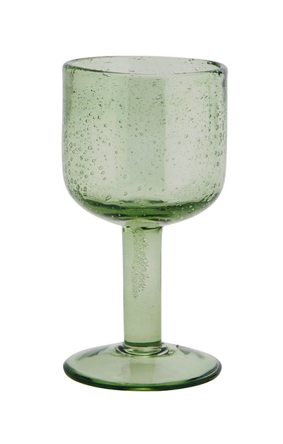 green bubbled glass wine goblet with retro shape
