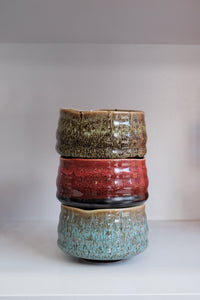 handmade ceramic matcha bowls in multiple glaze colours
