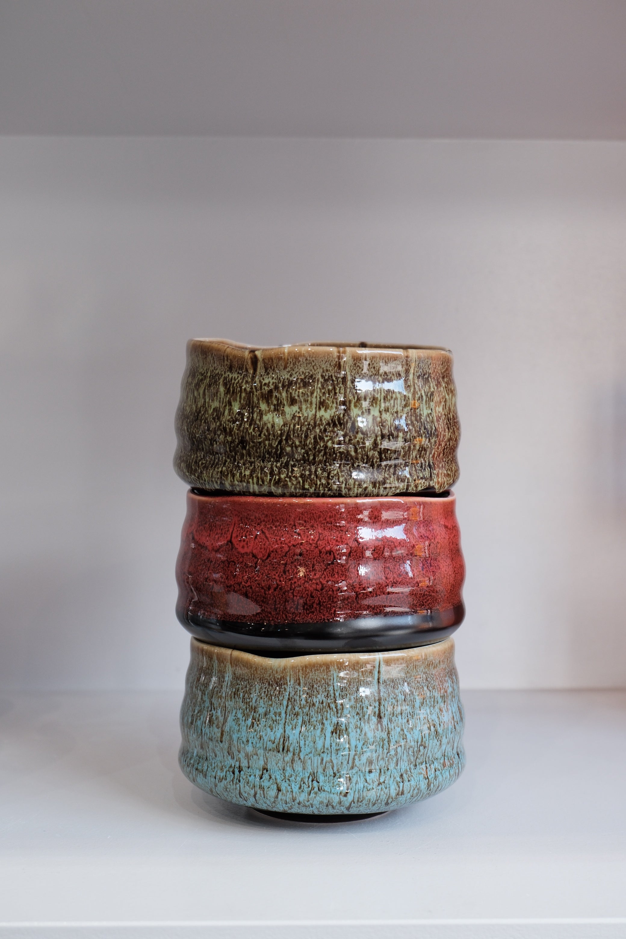 handmade ceramic matcha bowls in multiple glaze colours
