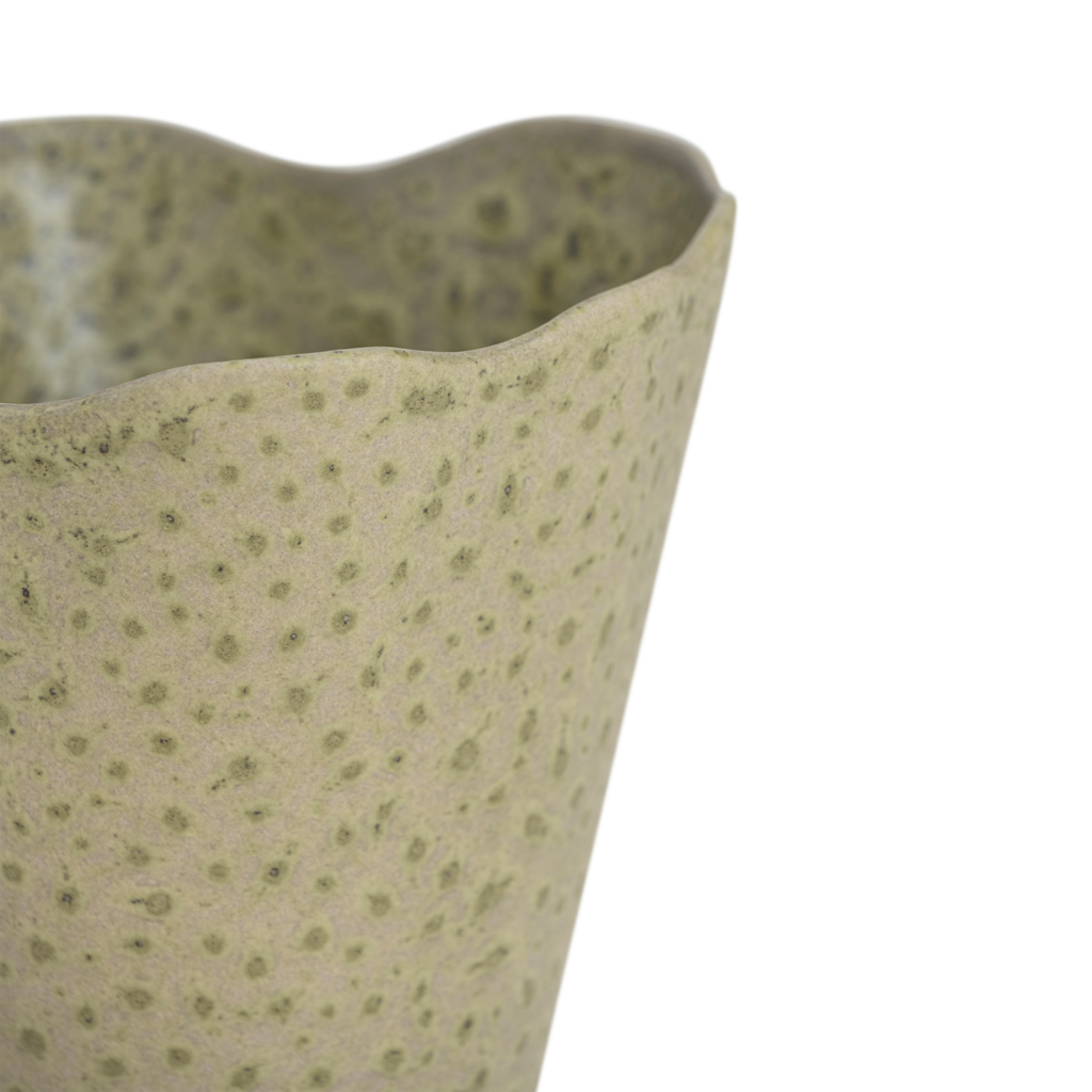 Close-up of the matt sage green reactive glaze on the Haru vase