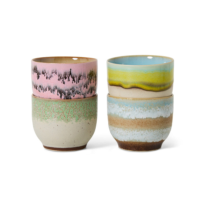set of four deco 70s ceramic café cups by hkliving on white background
