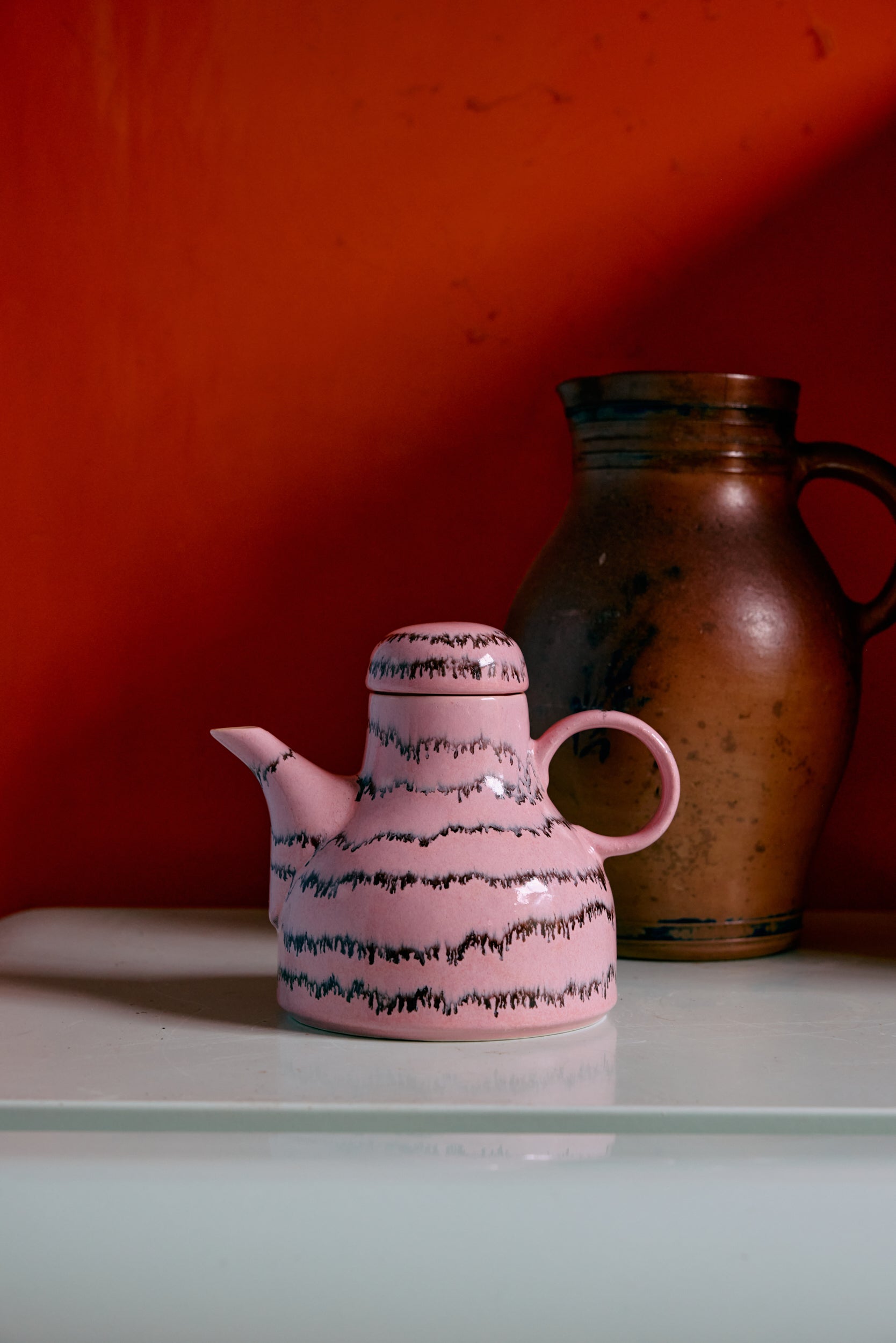 HKLIVING bubble coffee pot styled against a bold retro kitchen backdrop

