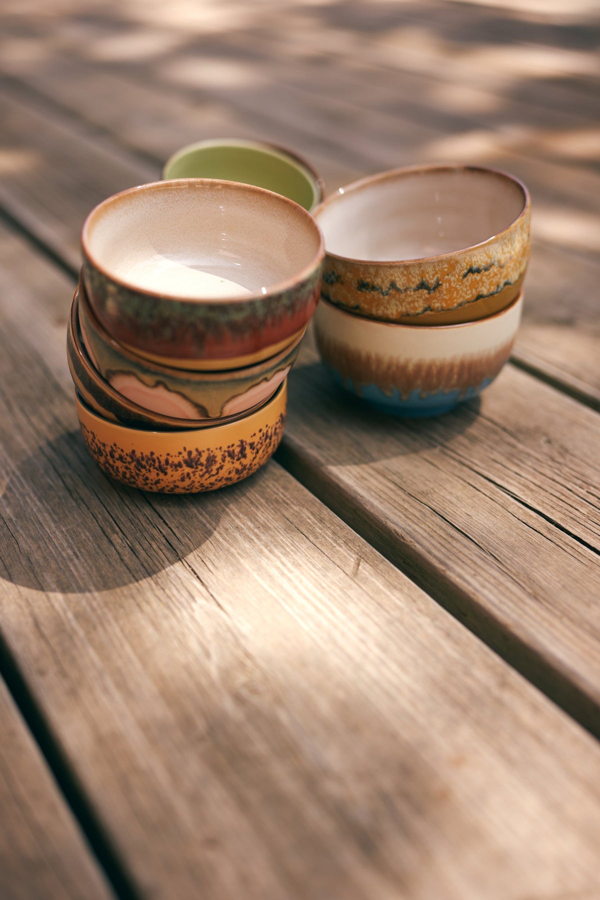stacked HKLIVING 70s ceramic noodle bowls showing warm yellow glaze
