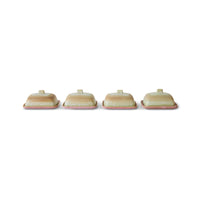 Row of HKLIVING 70s Ceramics Skyline butter dishes – glaze variation