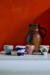 set of HKLIVING 70s ceramics lungo mugs styled together in a retro kitchen
