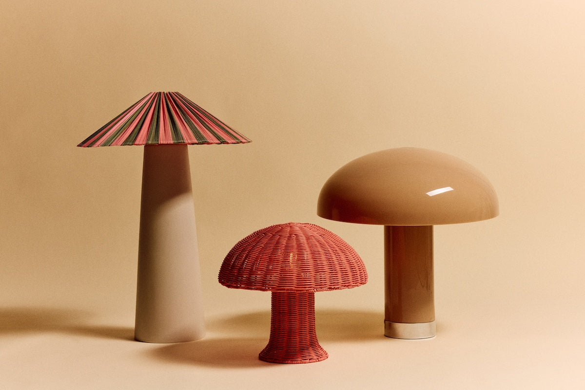 colourful HKLIVING camellia stripe pleated lampshade styled with playful statement lamps