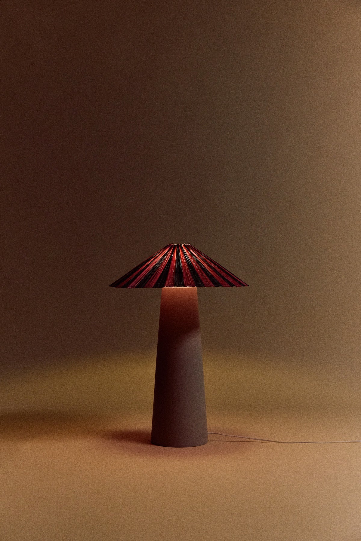 HKLIVING camellia stripe pleated lampshade lit on a tall lamp base for warm ambient lighting