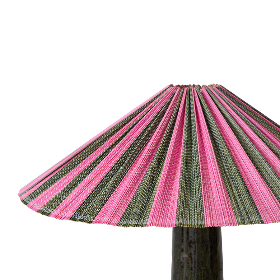 close up of HKLIVING camellia stripe pleated bamboo lampshade showing woven texture