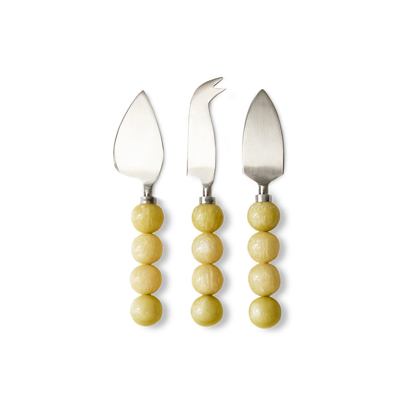HKLIVING lemon-yellow cheese knife set of three with round resin handles – modern serveware gift