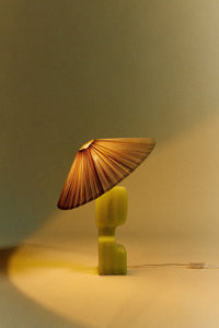 lime HKLIVING column table lamp base with ivory pleated shade creating warm ambient lighting