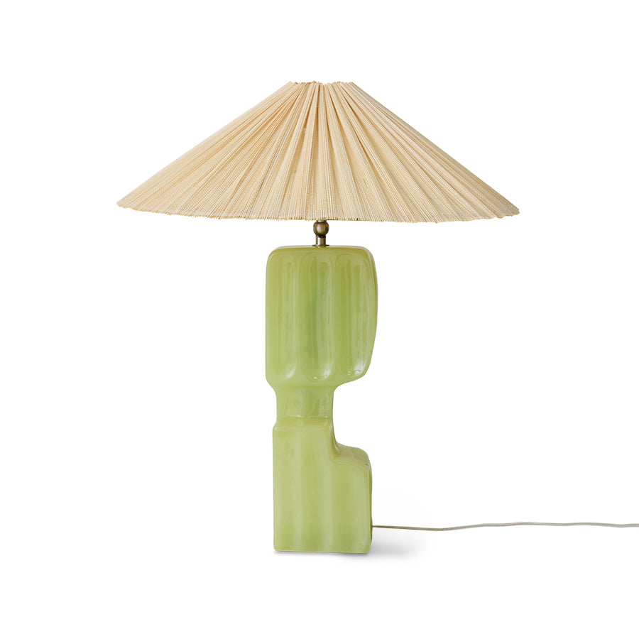 lime HKLIVING column table lamp base with ivory pleated lampshade on white background