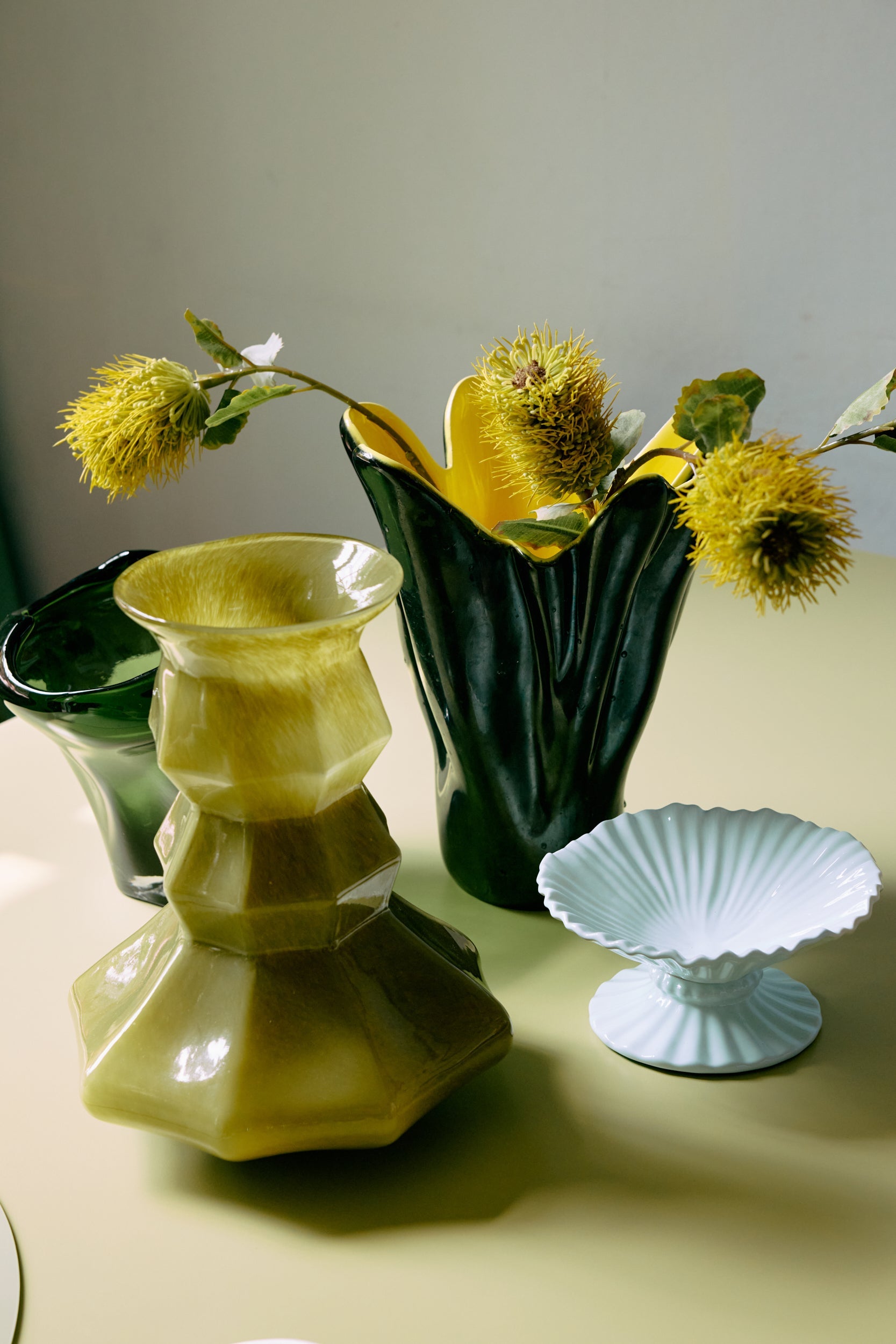 hk living new classics ribble bowl medium styled with sculptural vases for layered interior styling
