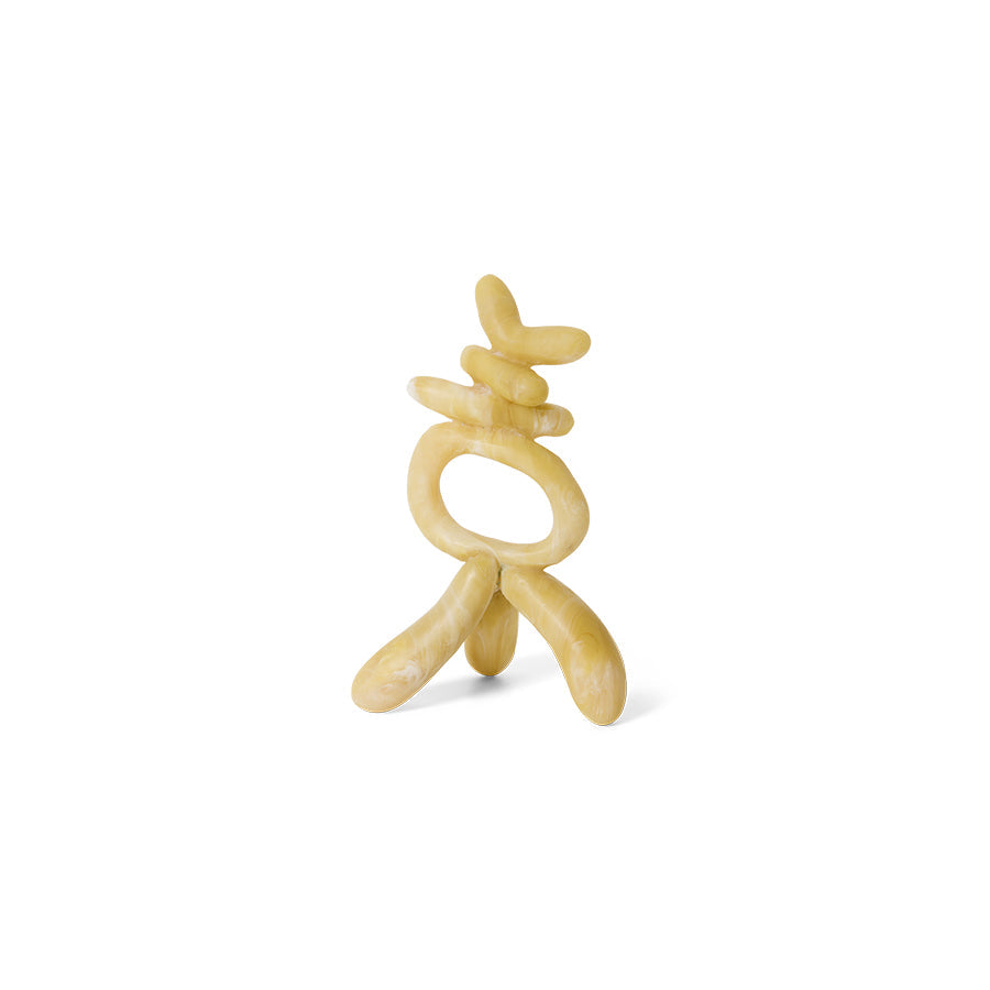 close up detail of HKLIVING resin decorative object showing marbled yellow finish
