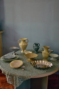 hkliving soft blue jug vase styled on lace covered table with new classics ceramics
