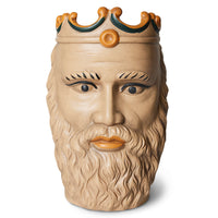 Close-up of sculptural facial features on Teste di Moro decorative heads