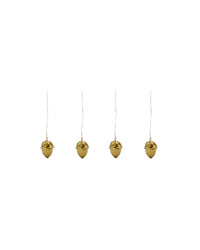 Set of four House Doctor gold acorn Christmas decorations on hanging threads
