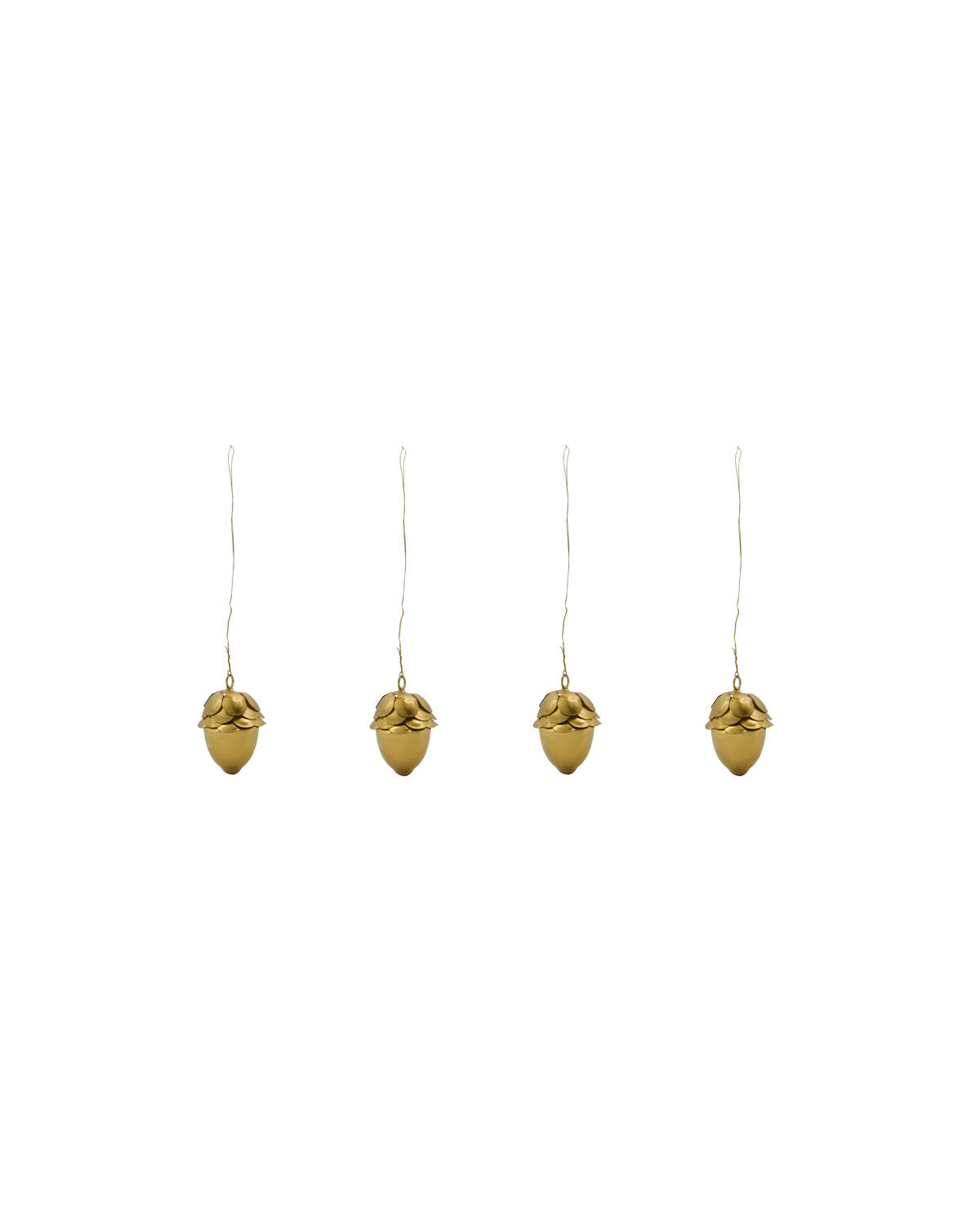 Set of four House Doctor gold acorn Christmas decorations on hanging threads