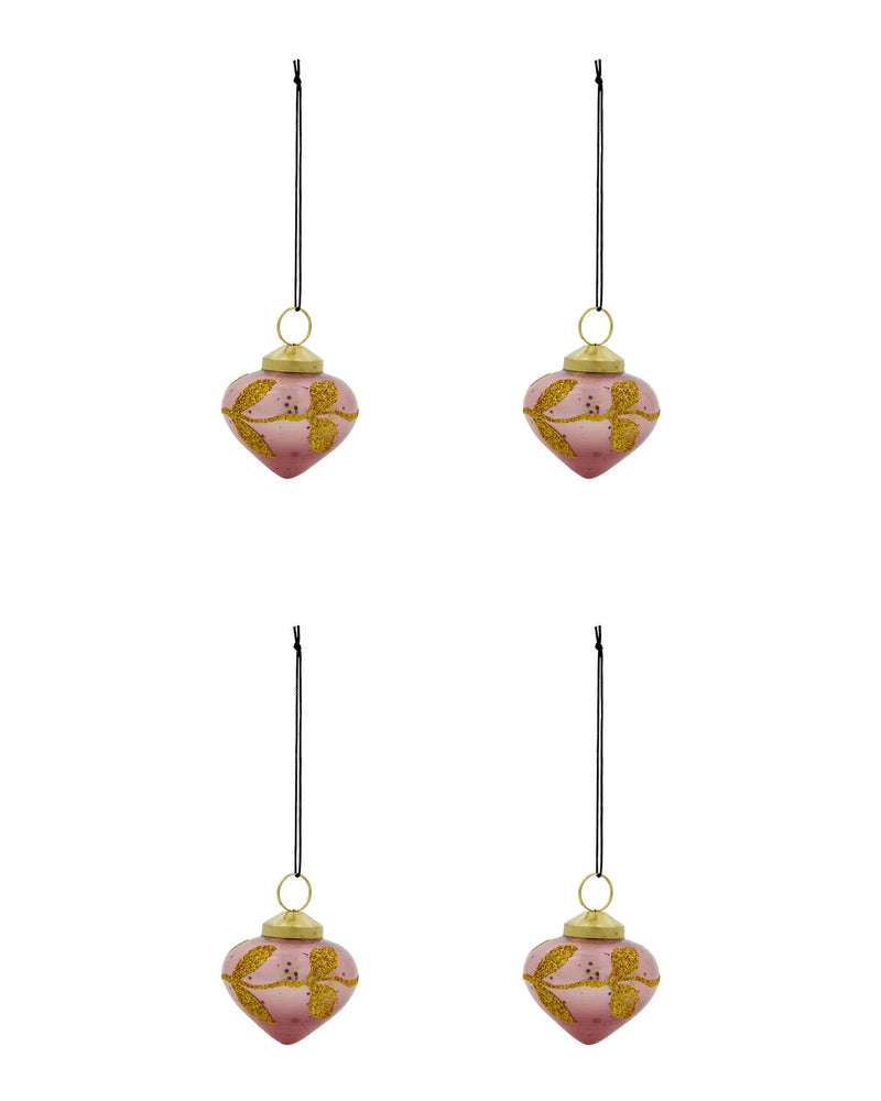 Set of four House Doctor Amore frosted pink glass baubles with gold glitter