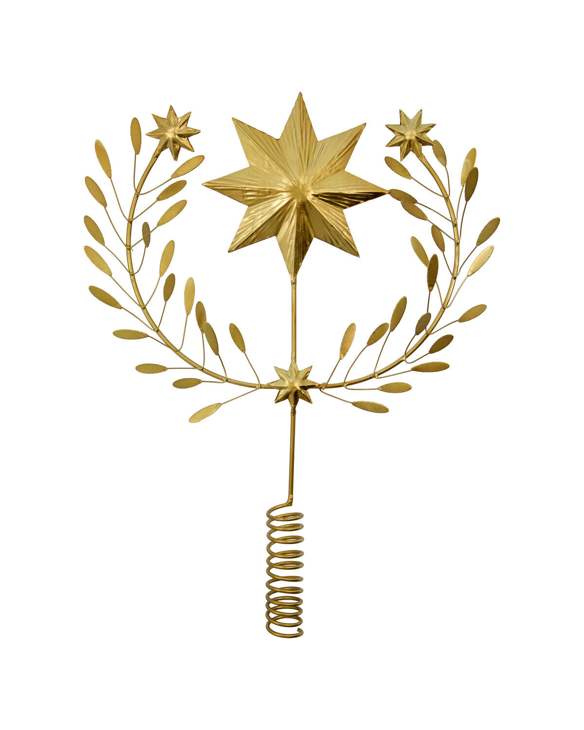 House Doctor Clip gold star tree topper with leafy branch wreath and spiral base