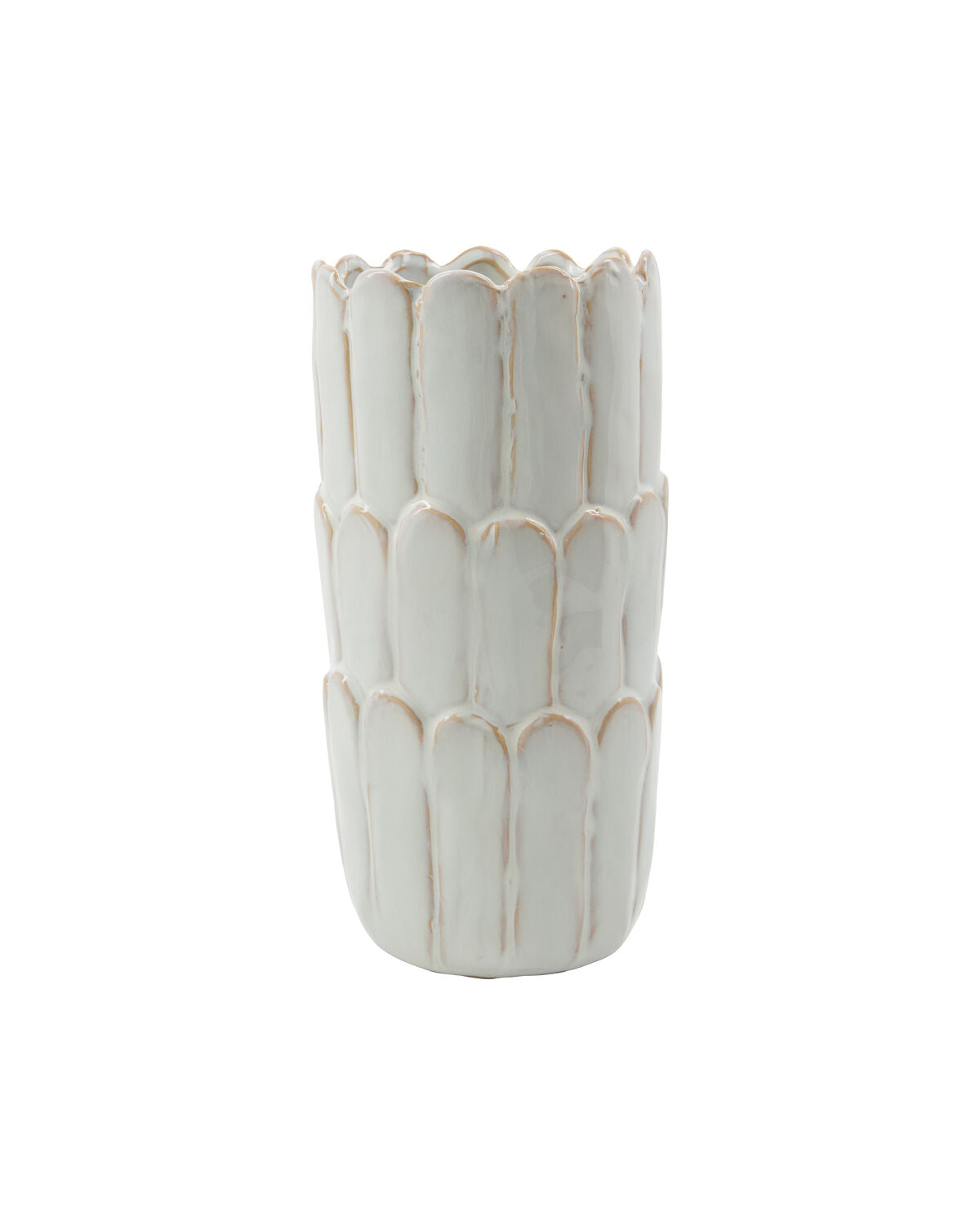House Doctor Ezra vase in off-white with petal-like ridges and a scalloped rim, 25cm