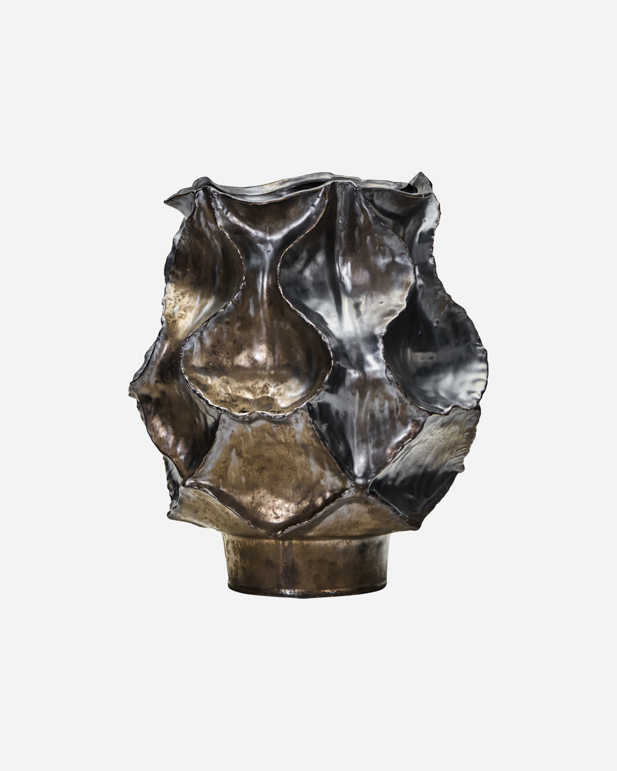 House Doctor Waves large statement vase in antique metallic glaze with sculptural folded form, a handmade stoneware piece for entryway or sideboard