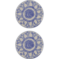 Set of two round ceramic serving boards with hand-painted blue patterns by House Doctor

