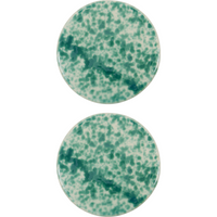 Set of two round ceramic serving boards with green splash glaze by House Doctor
