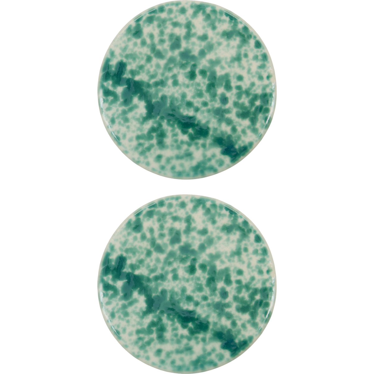 Set of two round ceramic serving boards with green splash glaze by House Doctor
