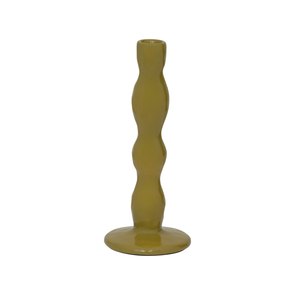 Karn wavy candlestick in lustrous olive green by Urban Nature Culture