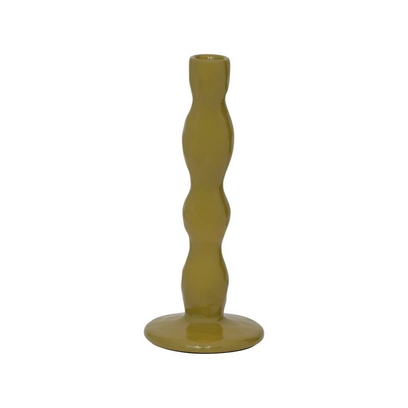 Karn wavy candlestick in lustrous olive green by Urban Nature Culture