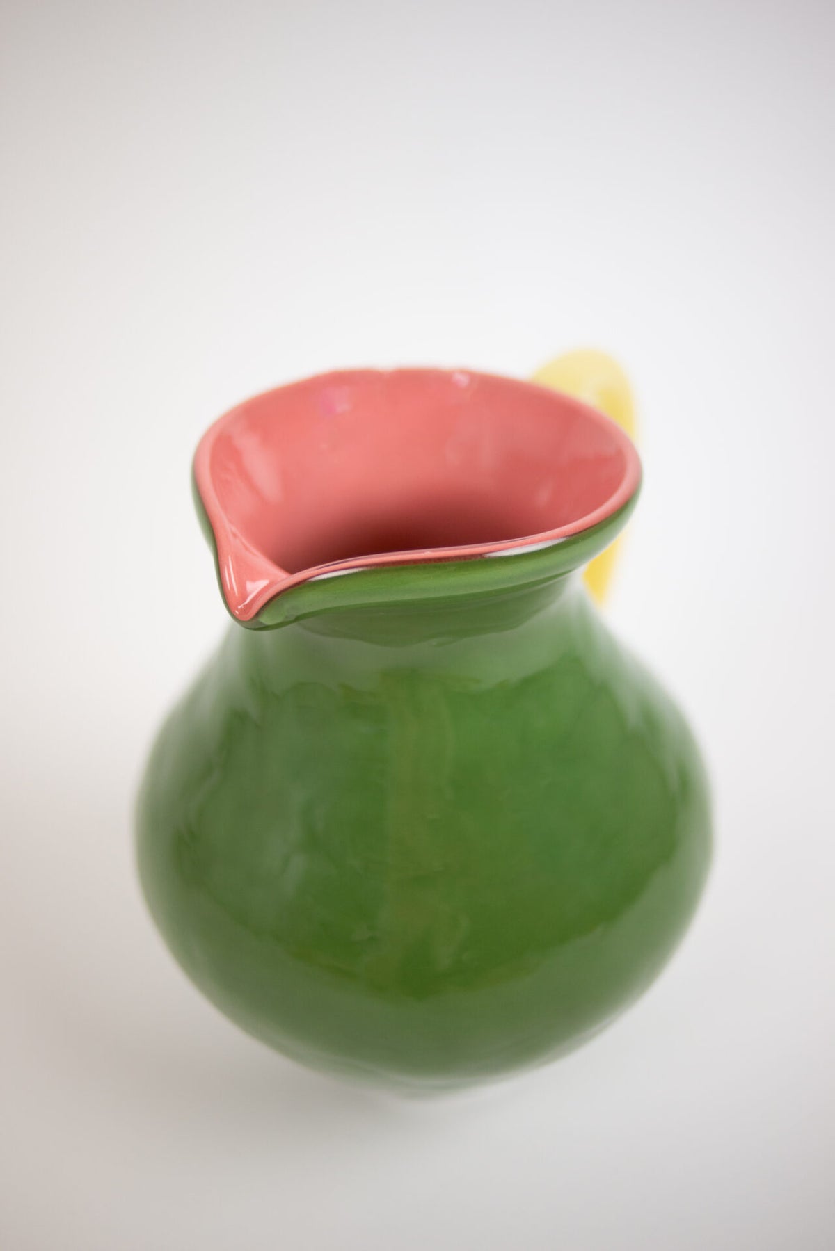Close-up of the pink inside of the Kiko green jug by Olsson & Jensen
