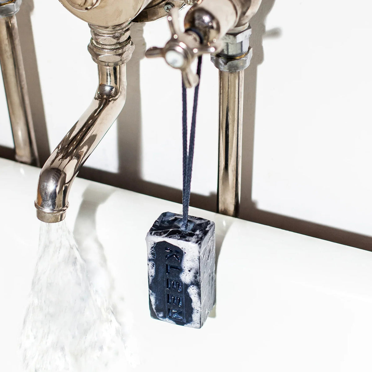 KLEEN Blue Velvet handmade soap on a rope, alternative view