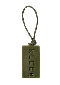 Olive green Morning Glory vegan soap on a rope by KLEEN with recycled cotton rope, product cut-out