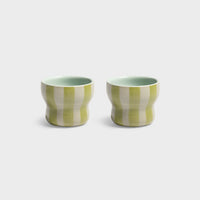 &klevering circus small green mugs set of two showing vertical stripes
