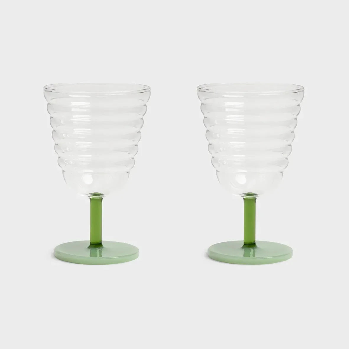 green goblet mingle glasses set of 2 by &klevering with clear ribbed bowl and green stem