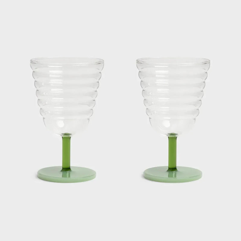 green goblet mingle glasses set of 2 by &klevering with clear ribbed bowl and green stem