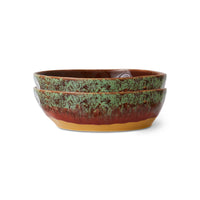 Pasta Bowls, Set of 2, Red Green Beige, Cove 70s Ceramics by HKLIVING
