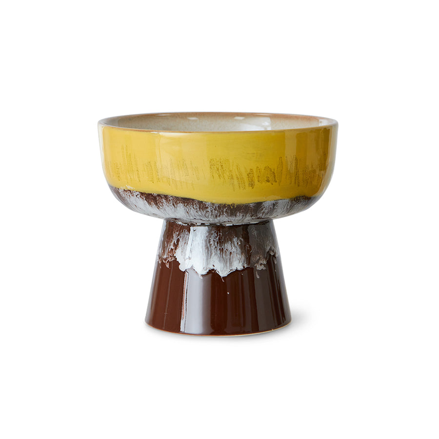 Large Tapas Bowl on Base, Mustard Yellow Brown, 70s Ceramics Creek by HKLIVING
