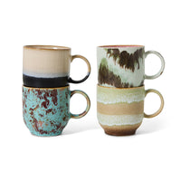 Café Mugs in Abstract Stoneware by HKLIVING – 70s Ceramics Set of 4