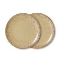 Two HKLIVING 70s Ceramics side plates in sandy beige grit speckled glaze, overlapping product shot on white background
