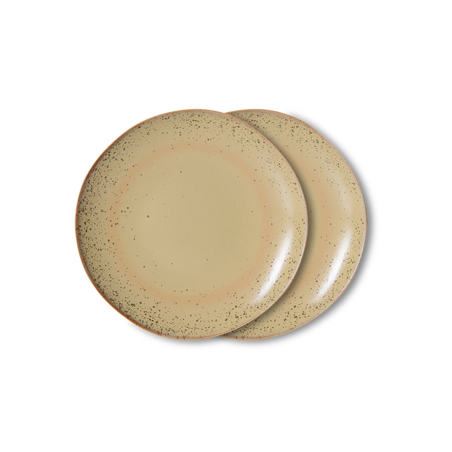 Two HKLIVING 70s Ceramics Dessert Plates in Grit on white background showing speckled sandy glaze