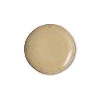 Single HKLIVING 70s Ceramics Dessert Plate in Grit on white background, overhead view showing full speckled surface