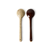 back view of HKLIVING Hills ceramic serving spoons showing speckled cream and brown glaze