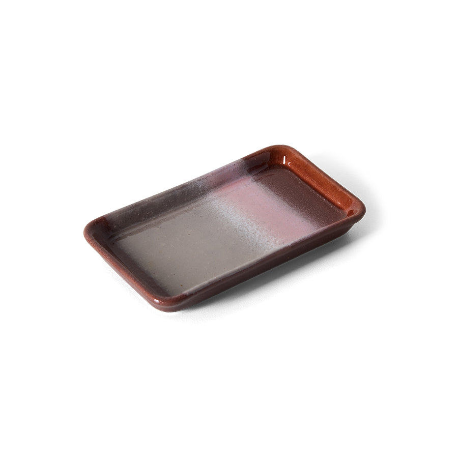 small Bloom stoneware dish by HKLIVING shown at an angle with raised rectangular edges